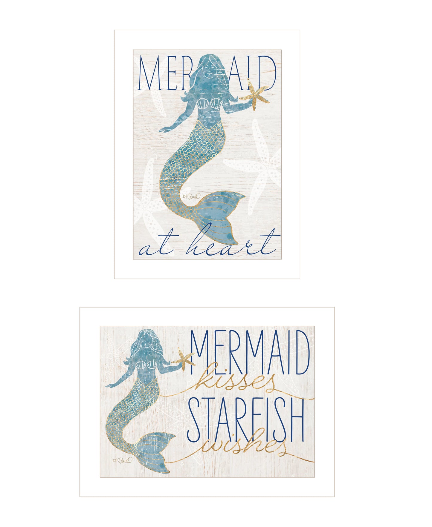 "Two Mermaids" 2-Piece Vignette by Kate Sherrill, Ready to Hang Framed Print, White Frame