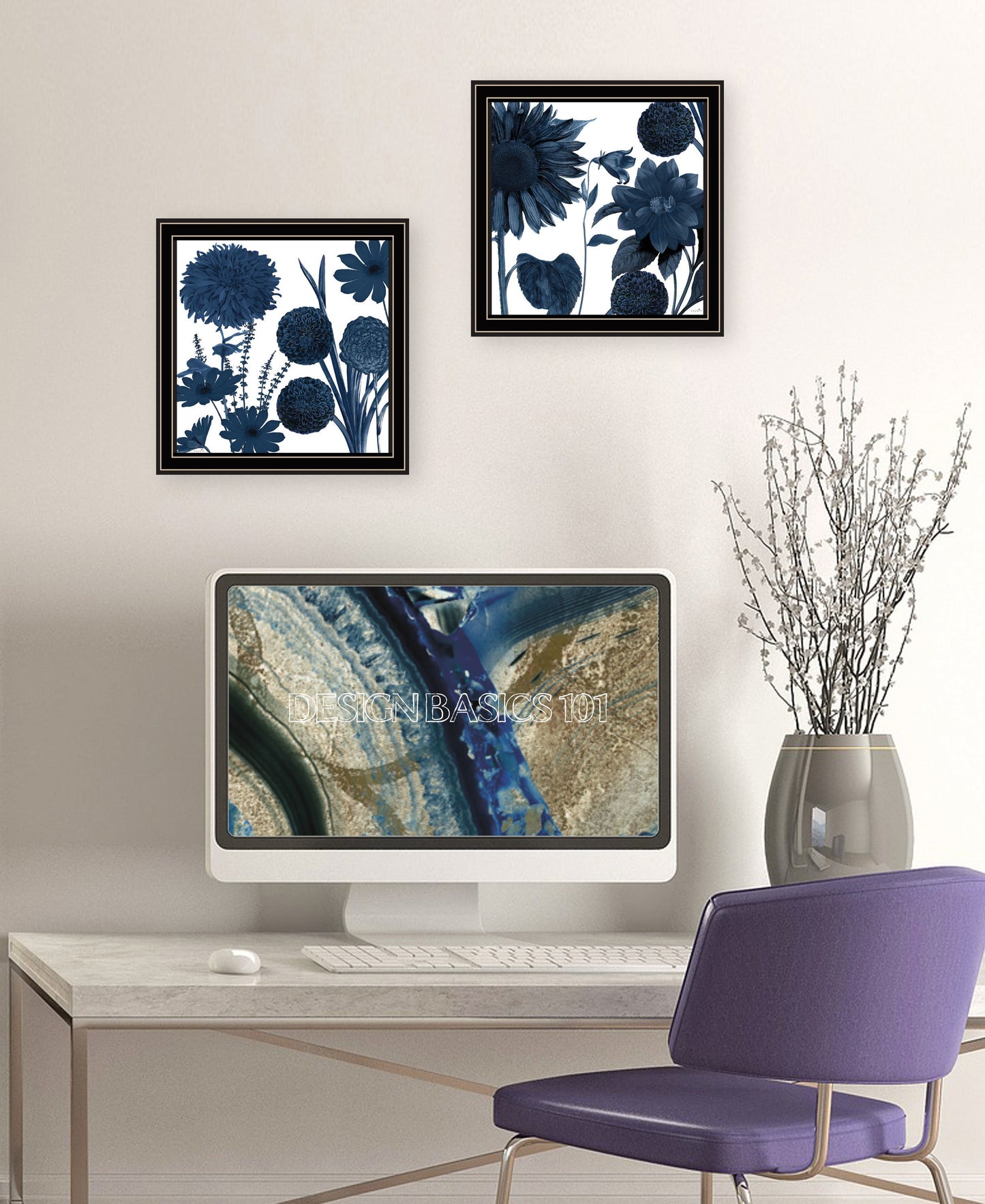 "Sunflower Blues" 2-Piece Vignette by Sophie 6, Ready to Hang Framed Print, Black Frame