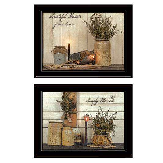 "Blessed Gathering" 2-Piece Vignette By Susan Boyer, Ready to Hang Framed Print, Black Frame