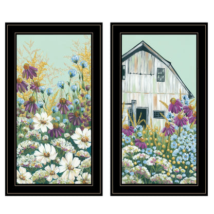 "Floral Field" 2-Piece Vignette by Michele Norman, Black Frame