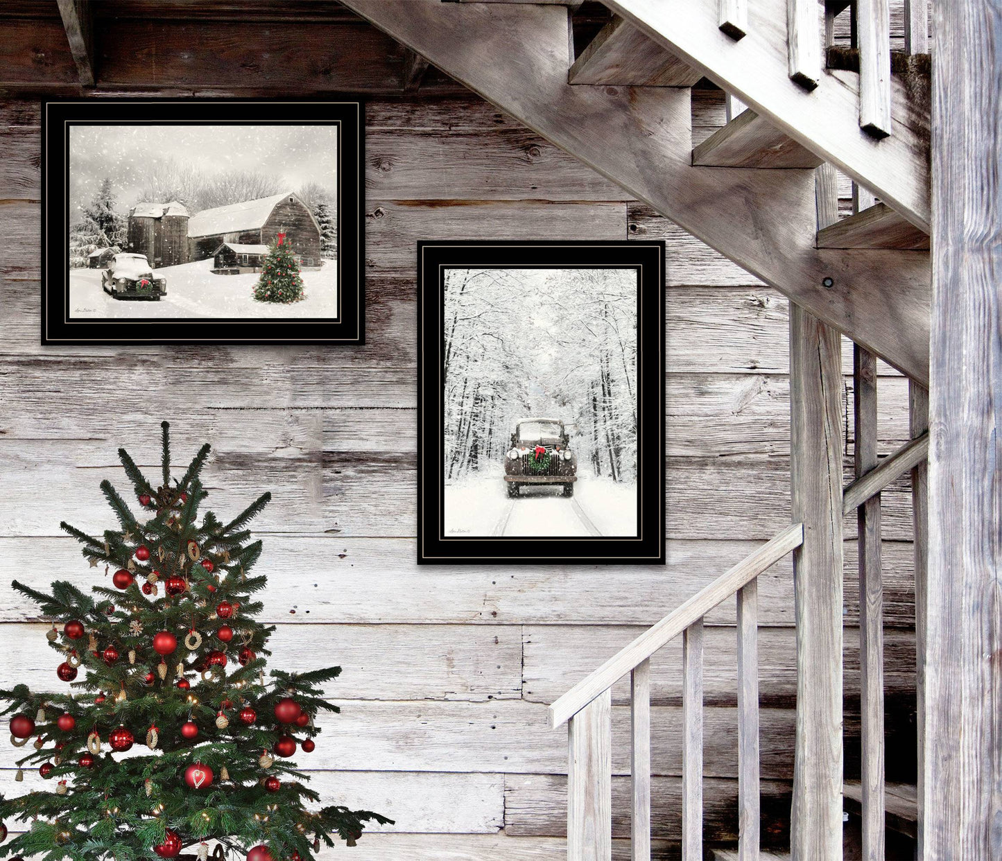 "Antique Christmas" 2-Piece Vignette by Lori Deiter, Black Frame