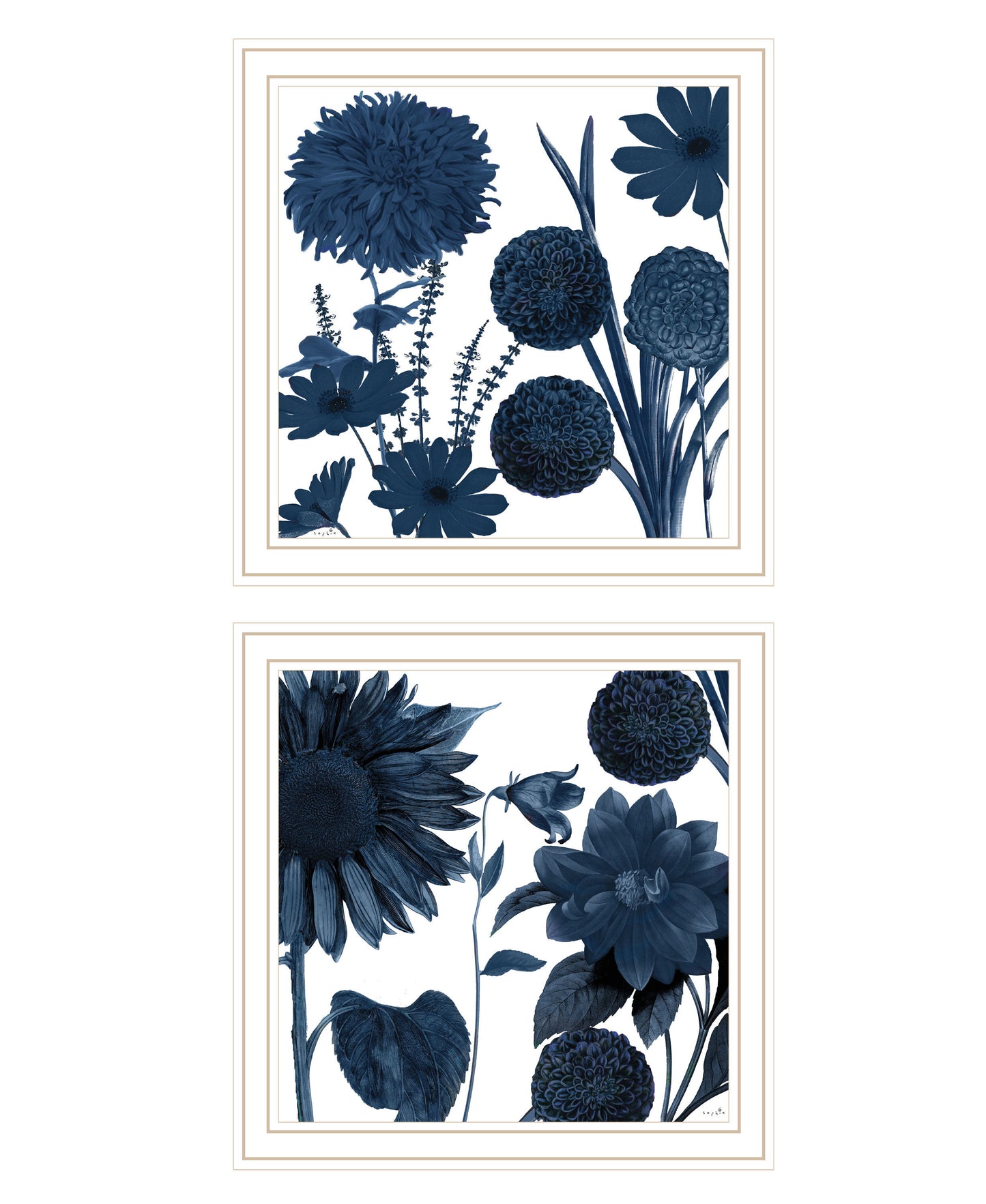 "Sunflower Blues" 2-Piece Vignette by Sophie 6, Ready to Hang Framed Print, White Frame