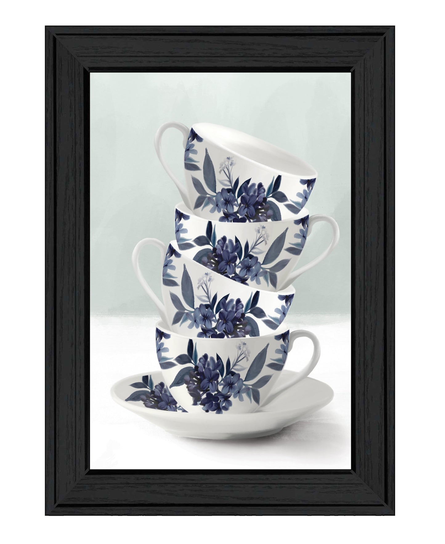 "Tea Tower (Blue)" by House Fenway, Ready to Hang Framed Print, Black Frame