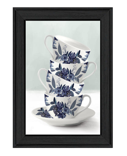 "Tea Tower (Blue)" by House Fenway, Ready to Hang Framed Print, Black Frame