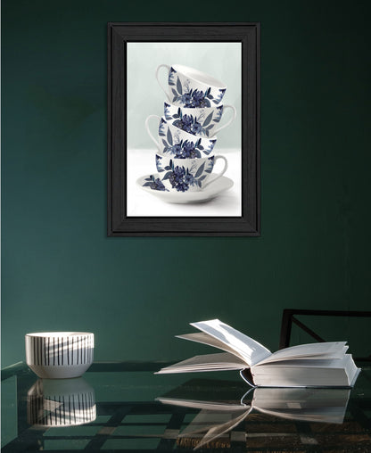 "Tea Tower (Blue)" by House Fenway, Ready to Hang Framed Print, Black Frame