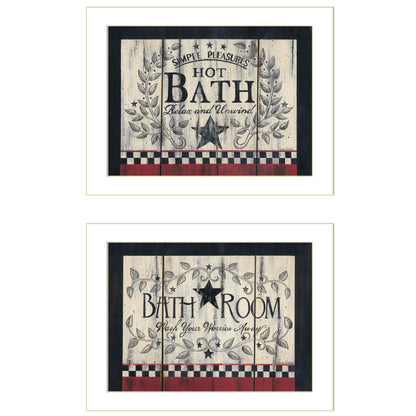 "Hot Bath" 2-Piece Vignette by Linda Spivey, White Frame