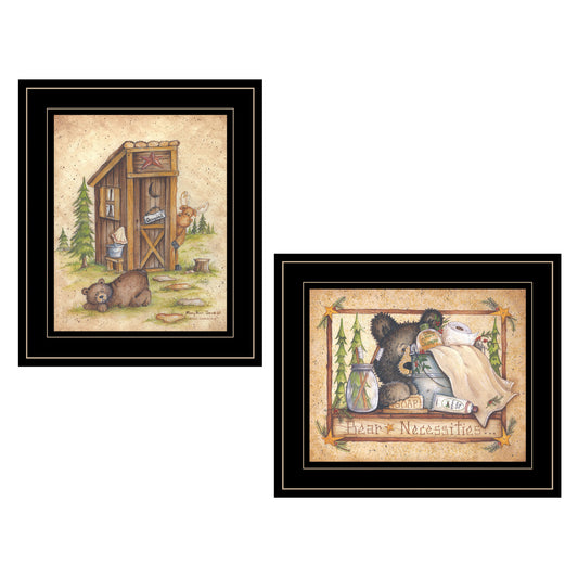 "Bear / Still Waiting" 2-Piece Vignette by Mary Ann June, Black Frame