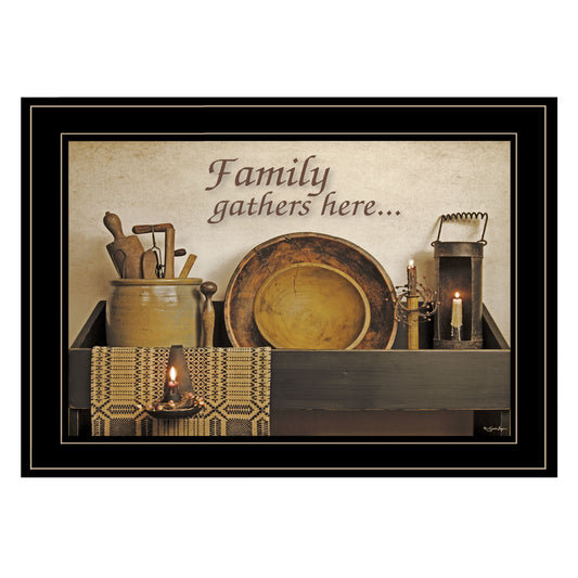 "Family Gather Here" By Susie Boyer, Ready to Hang Framed Print, Black Frame