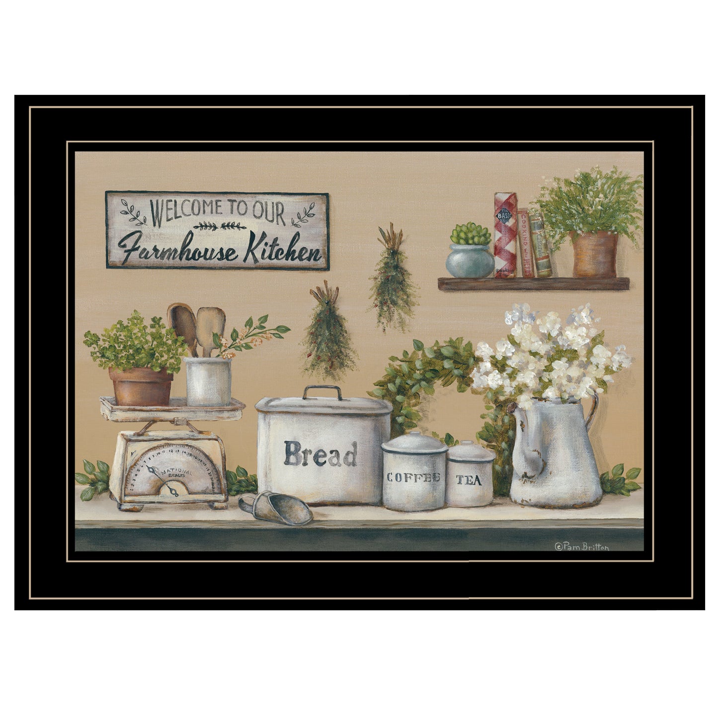 "Garden Farmhouse Kitchen" By Pam Britton, Ready to Hang Framed Print, Black Frame