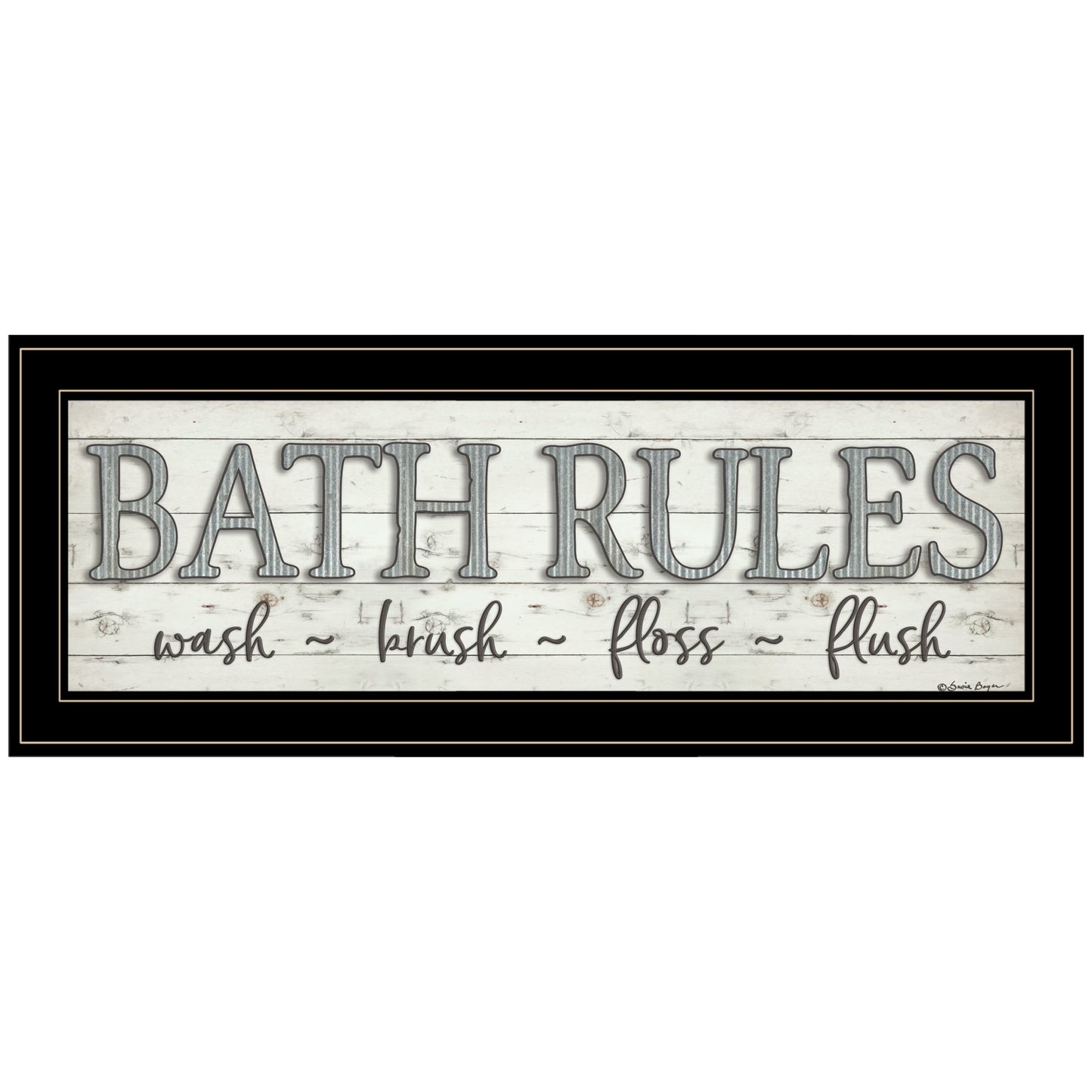 "Bath Rules" By Susie Boyer, Ready to Hang Framed Print, Black Frame