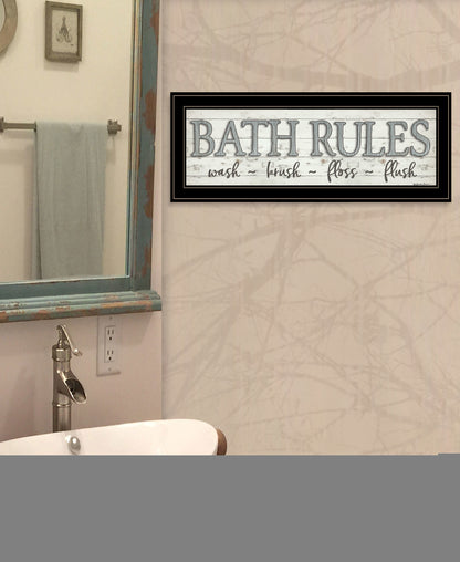 "Bath Rules" By Susie Boyer, Ready to Hang Framed Print, Black Frame