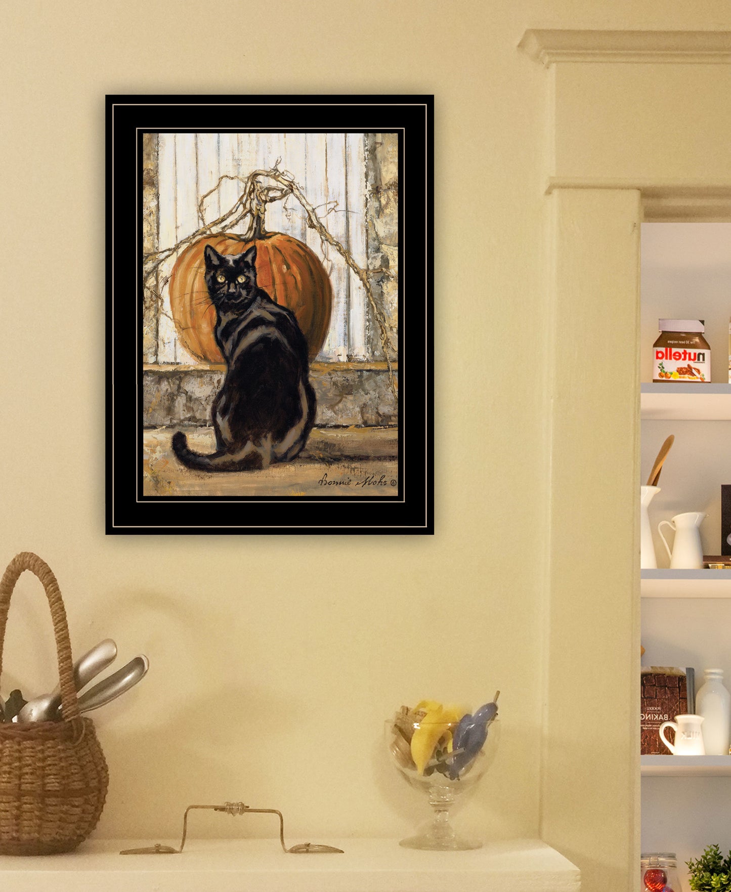 "Black Cat" By Bonnie Mohr, Ready to Hang Framed Print, Black Frame