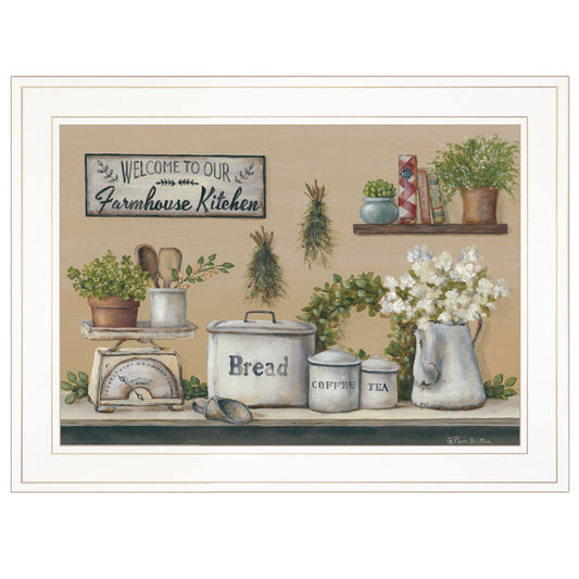 "Garden Farmhouse Kitchen" By Pam Britton, Ready to Hang Framed Print, White Frame