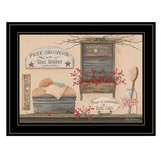 "Free Showers" By Pam Britton, Ready to Hang Framed Print, Black Frame