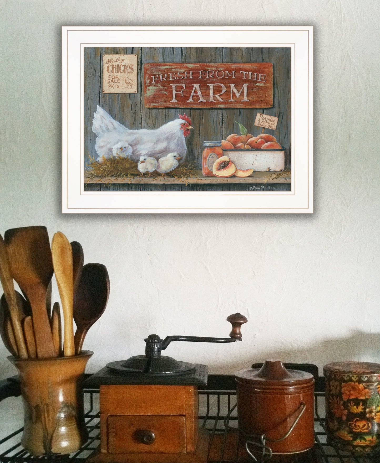 "Fresh from the Farm" By Pam Britton, Ready to Hang Framed Print, White Frame