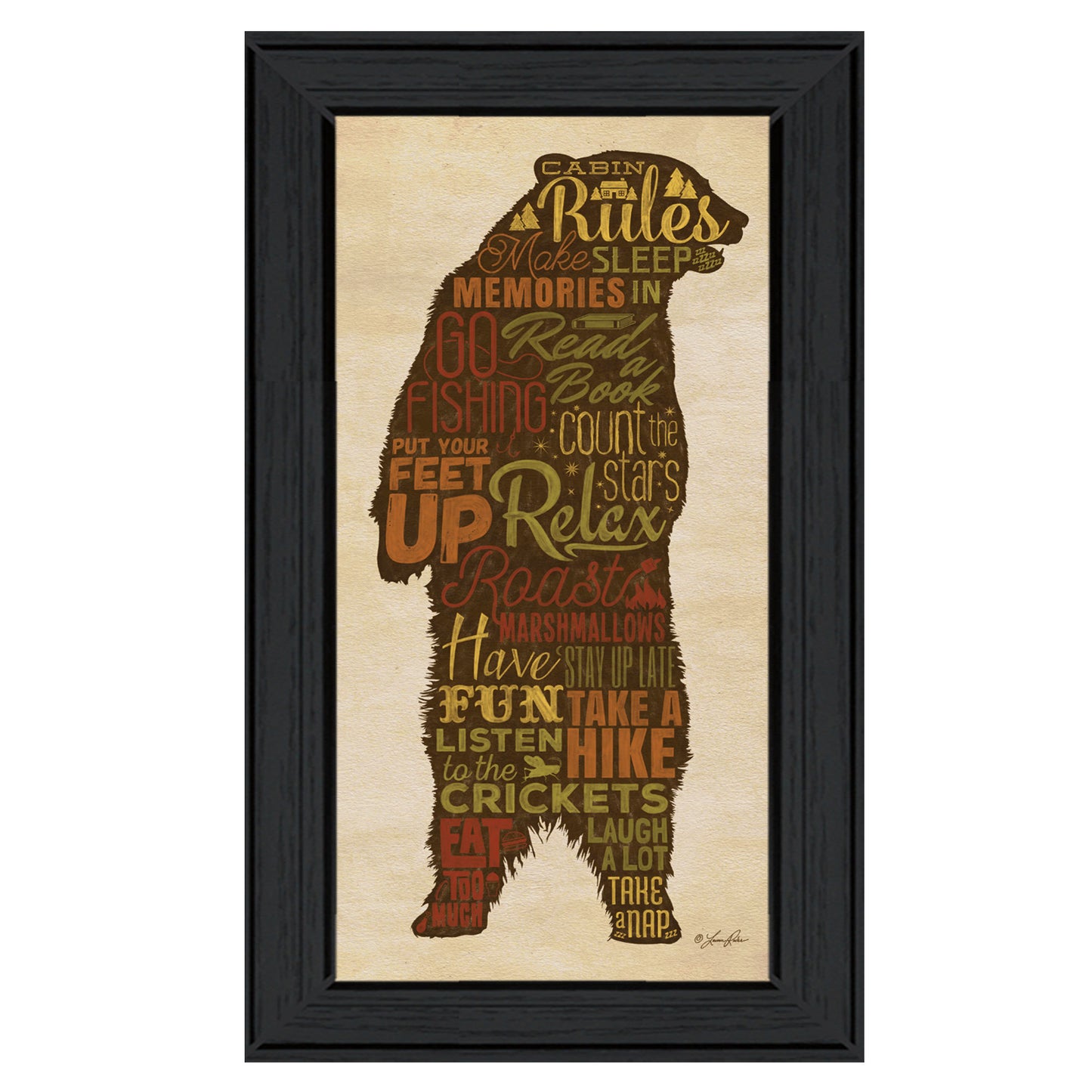 "Cabin Rules" By Lauren Rader, Ready to Hang Framed Print, Black Frame