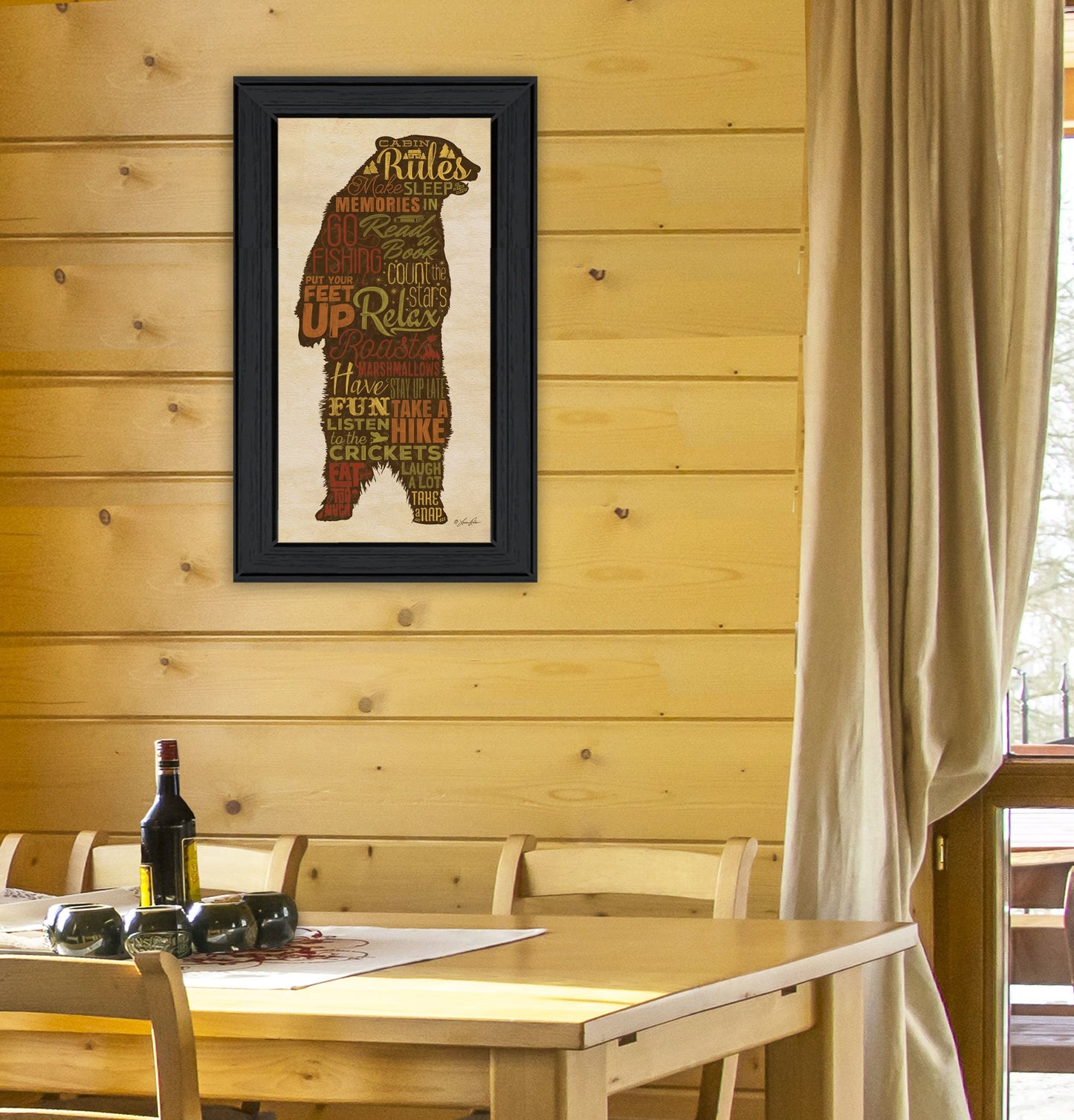 "Cabin Rules" By Lauren Rader, Ready to Hang Framed Print, Black Frame