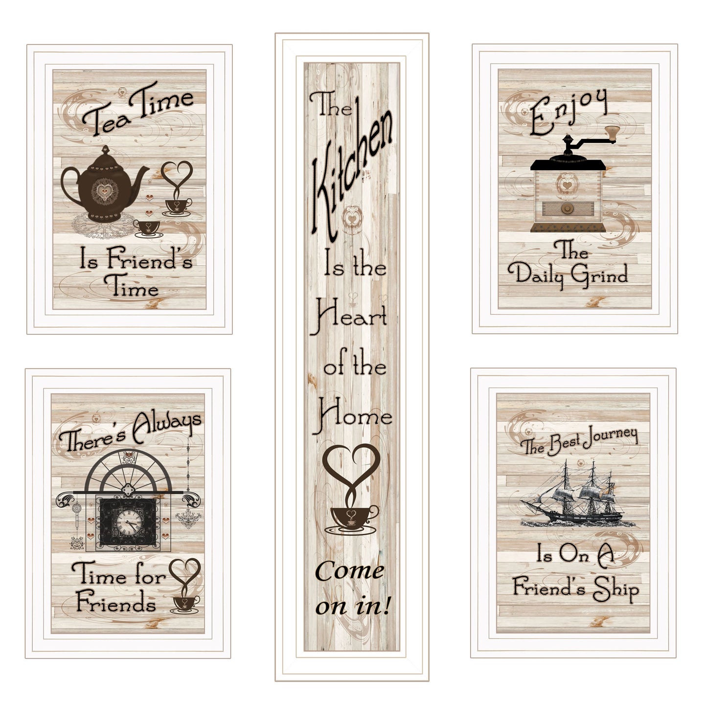 "Kitchen Friendship Collection" 5-Piece Vignette By Trendy Decor 4U, White Frame