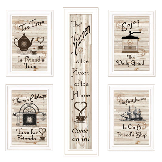 "Kitchen Friendship Collection" 5-Piece Vignette By Trendy Decor 4U, White Frame