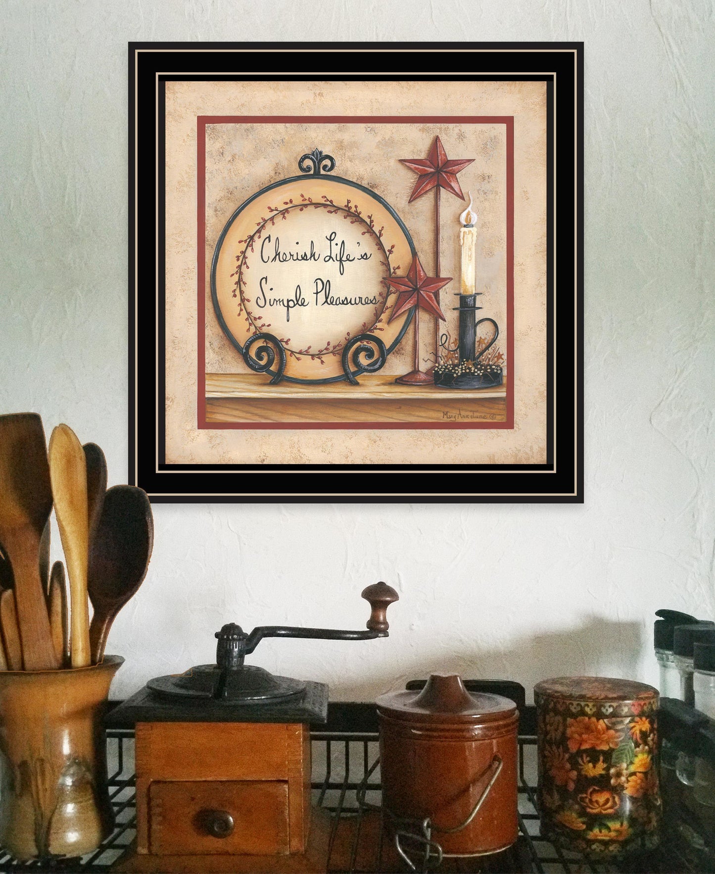 "Simple Pleasures" by Mary Ann June, Ready to Hang Framed Print, Black Frame