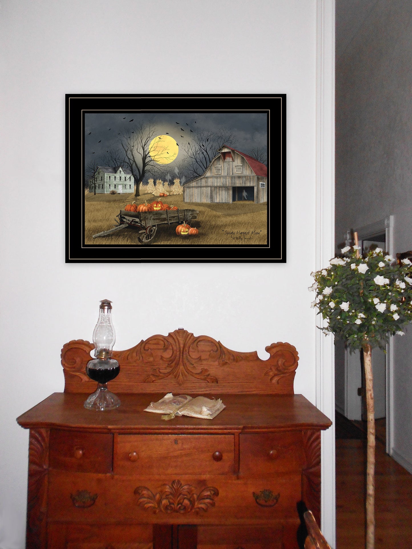 "Spooky Harvest Moon" By Billy Jacobs, Ready to Hang Framed Print, Black Frame