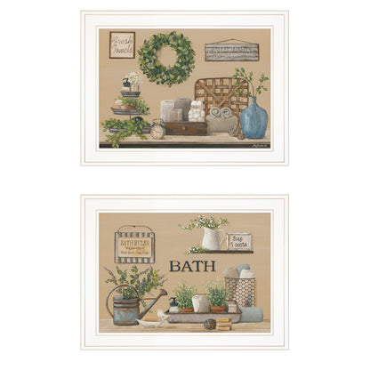 "Bath Time" 2-Piece Vignette By Pam Britton, Ready to Hang Framed Print, White Frame