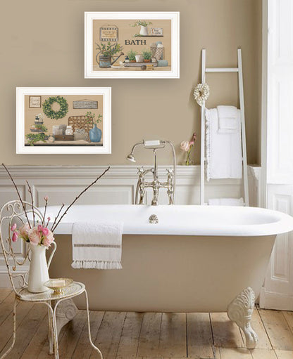 "Bath Time" 2-Piece Vignette By Pam Britton, Ready to Hang Framed Print, White Frame