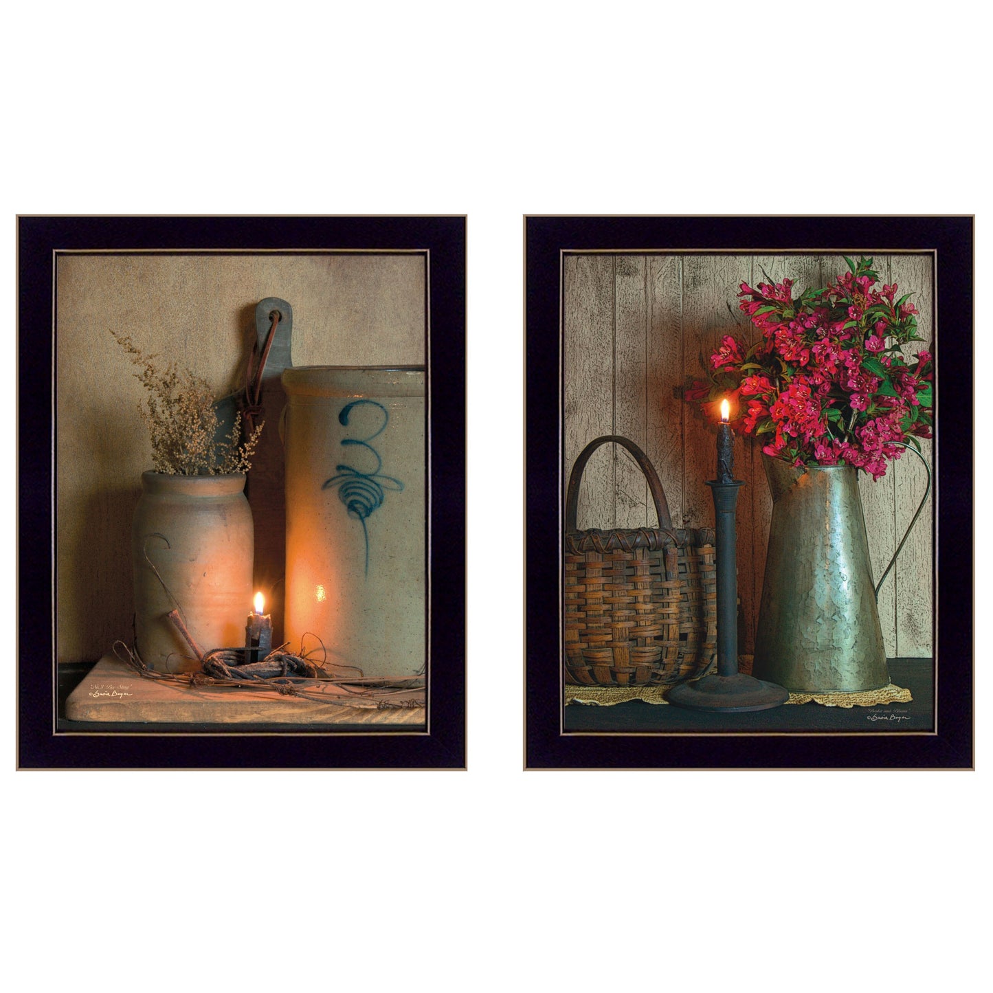 "Country Candlelight Collection" 2-Piece Vignette By Susie Boyer,, Ready to Hang Framed Print, Black Frame