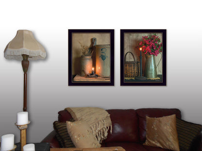 "Country Candlelight Collection" 2-Piece Vignette By Susie Boyer,, Ready to Hang Framed Print, Black Frame