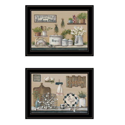 "Farmhouse Kitchen" 2-Piece Vignette By Pam Britton, Ready to Hang Framed Print, Black Frame