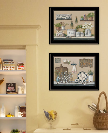 "Farmhouse Kitchen" 2-Piece Vignette By Pam Britton, Ready to Hang Framed Print, Black Frame