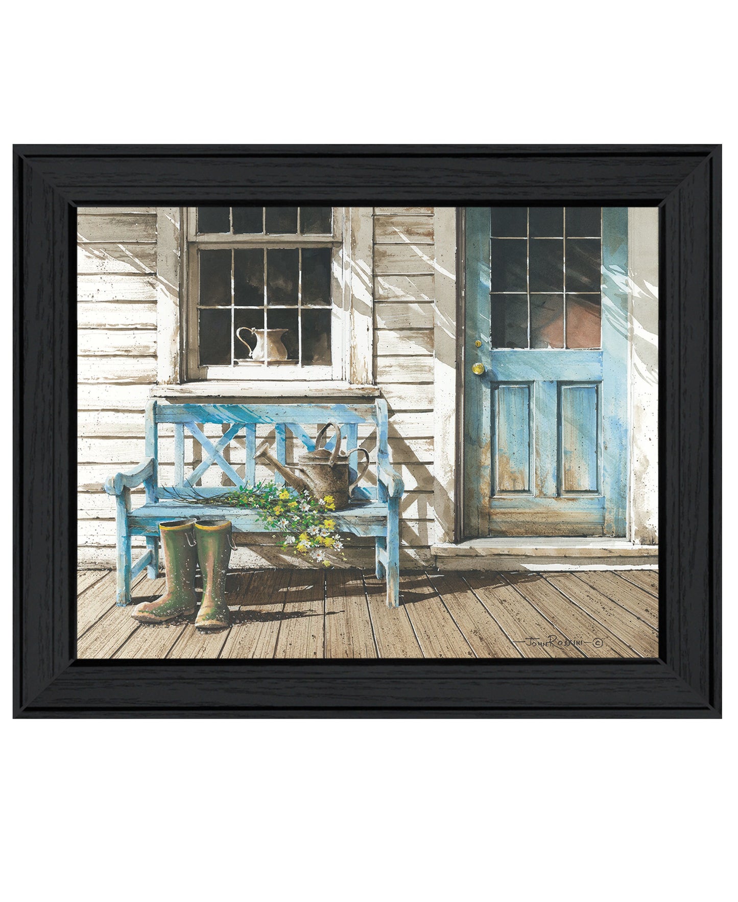 "Cheerful Chores" by Artisan John Rossini, Ready to Hang Framed Print, Black Frame