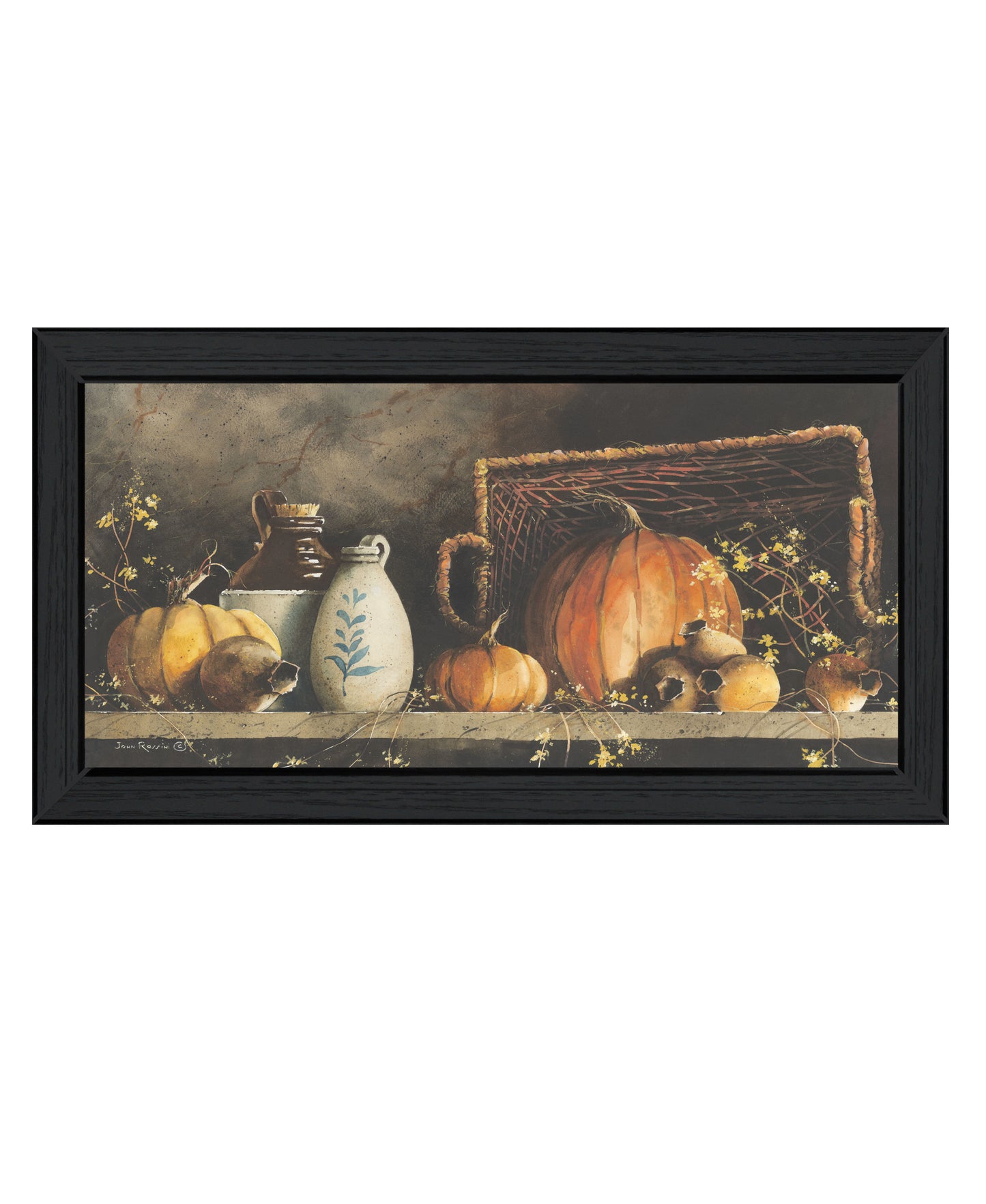 "Pumpkin & Pods" by Artisan John Rossini, Ready to Hang Framed Print, Black Frame