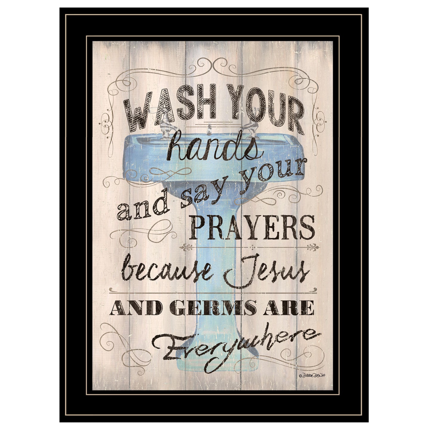 "Wash Your Hands" By Debbie DeWitt, Ready to Hang Framed Print, Black Frame