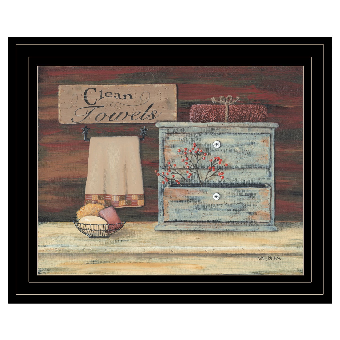 "Clean Towels" By Pam Britton, Ready to Hang Framed Print, Black Frame