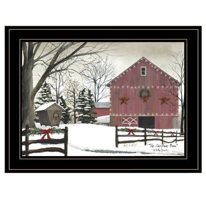 "Christmas Barn" by Billy Jacobs Ready to Hang Framed Print, Black Frame