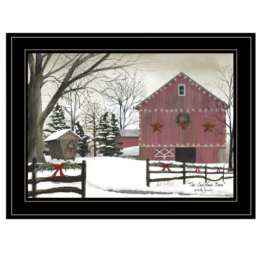 "Christmas Barn" by Billy Jacobs Ready to Hang Framed Print, Black Frame