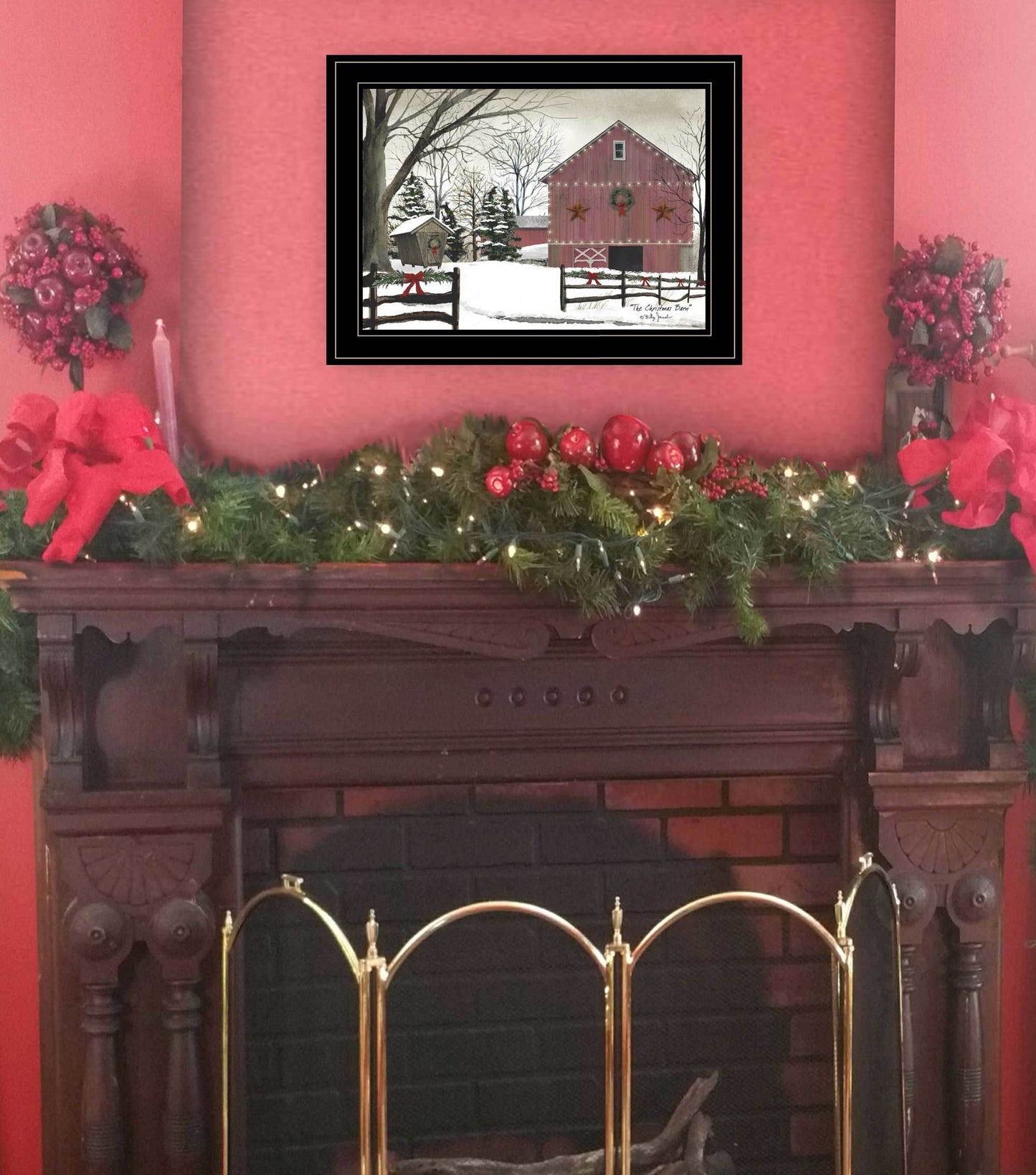 "Christmas Barn" by Billy Jacobs Ready to Hang Framed Print, Black Frame