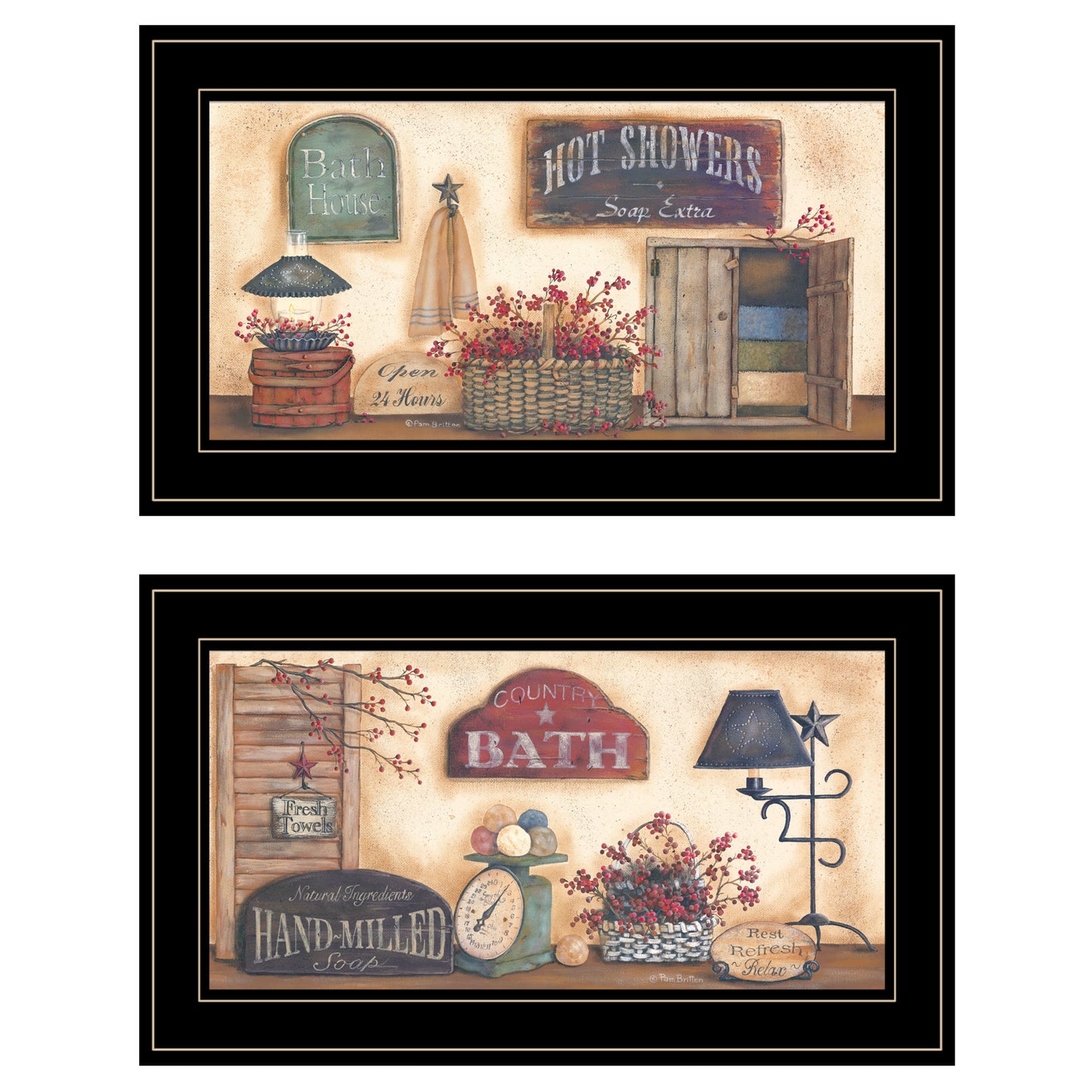 "Bath Collection" 2-Piece Vignette By Pam Britton, Black Frame