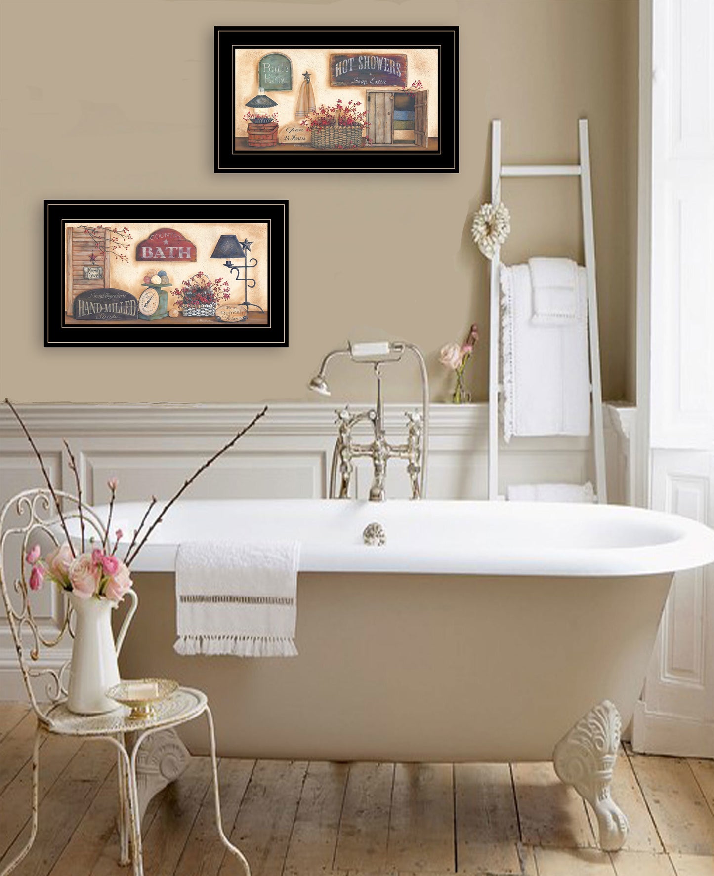 "Bath Collection" 2-Piece Vignette By Pam Britton, Black Frame