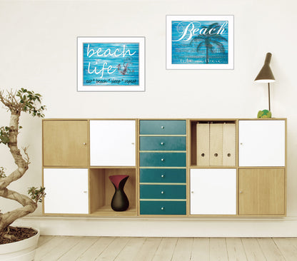 "Beach Life Collection" 2-Piece Vignette By Cindy Jacobs, Printed Wall Art, Ready To Hang Framed Poster, White Frame