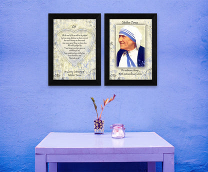 "Life Quotes 2-Piece Vignette by Mother Teresa Collection", Printed Wall Art, Ready To Hang Framed Poster, Black Frame