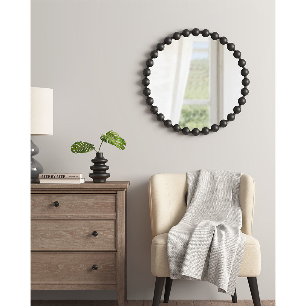 Beaded Round Wall Mirror 27"D