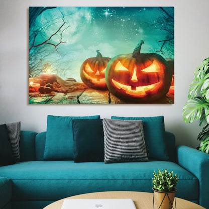 Drop-Shipping Framed Canvas Wall Art Decor Painting For Halloween, Jack-o-lanterns Painting For Halloween Gift, Decoration For Halloween Living Room, Bedroom Decor-Ready To Hang