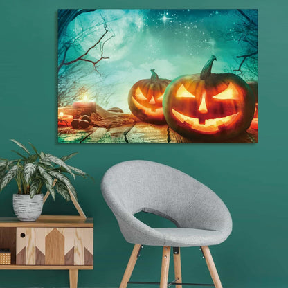 Drop-Shipping Framed Canvas Wall Art Decor Painting For Halloween, Jack-o-lanterns Painting For Halloween Gift, Decoration For Halloween Living Room, Bedroom Decor-Ready To Hang