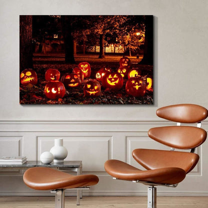 Drop-Shipping Framed Canvas Wall Art Decor Painting For Halloween, Jack-o-lanterns Groups Painting For Halloween Gift, Decoration For Halloween Living Room, Bedroom Decor-Ready To Hang