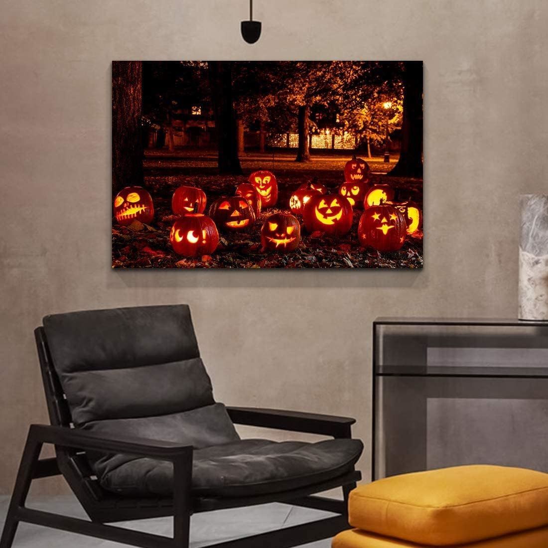 Drop-Shipping Framed Canvas Wall Art Decor Painting For Halloween, Jack-o-lanterns Groups Painting For Halloween Gift, Decoration For Halloween Living Room, Bedroom Decor-Ready To Hang