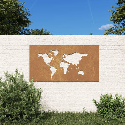 Patio Wall Decoration 41.3"x21.7" Corten Steel World Map Design