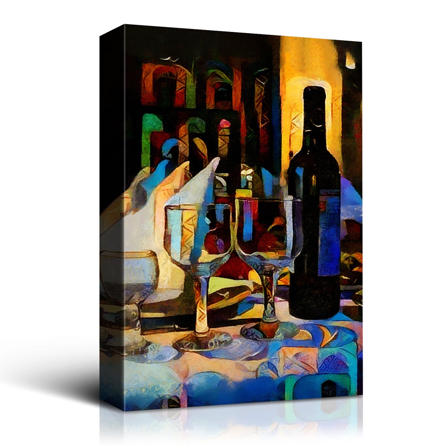 Framed Canvas Wall Art Decor Abstract Style Painting,Wine Bottle with Glasses on Bar Painting Decoration For Bar, Restrant, Kitchen, Dining Room, Office Living Room, Bedroom Decor-Ready To Hang