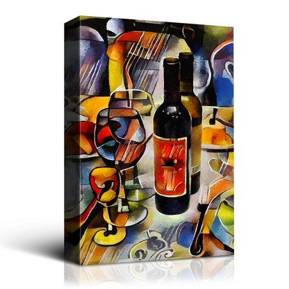 Framed Canvas Wall Art Decor Abstract Style Painting,Wine Bottle with Glasses Painting Decoration For Bar, Restrant, Kitchen, Dining Room, Office Living Room, Bedroom Decor-Ready To Hang